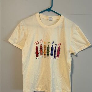Crayon print Women's Graphic Tee on cream t shirt. Size med.